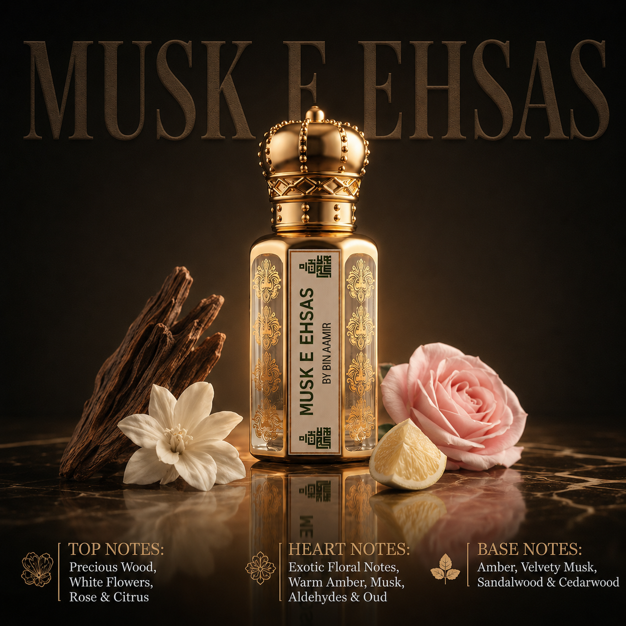 Musk E Ehsas premium unisex attar, 12ml bottle, high-quality traditional musk fragrance.