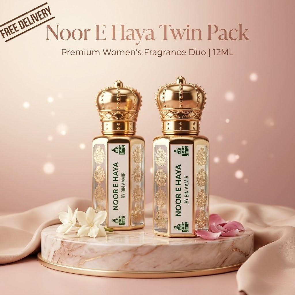 Noor E Haya 12ml twin pack, premium women's attar duo deal by Bin Aamir.