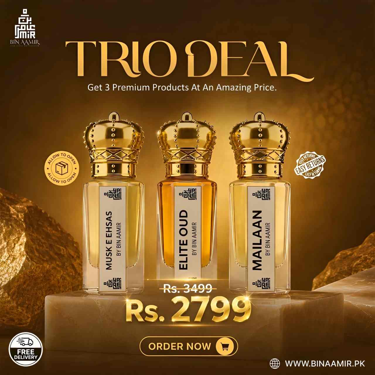Premium 6ml Attar Trio | Elite Oud, Musk E Ehsas & Mailaan