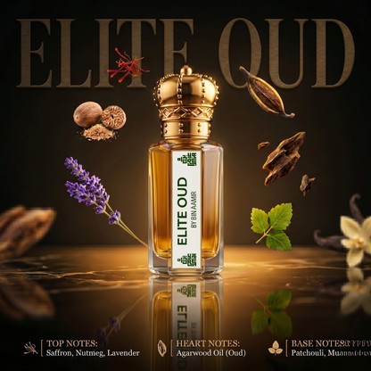 Elite Oud premium 6ml fragrance for men, concentrated luxury attar perfume oil.